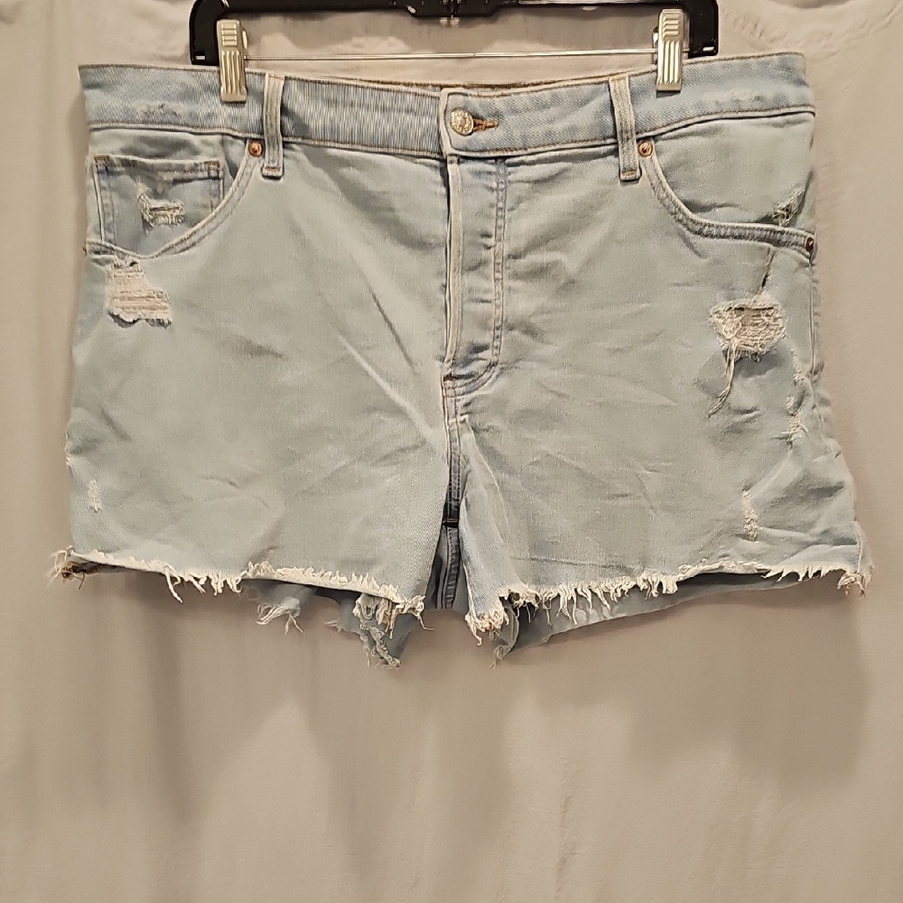 Express Light Blue Distressed Denim Shorts